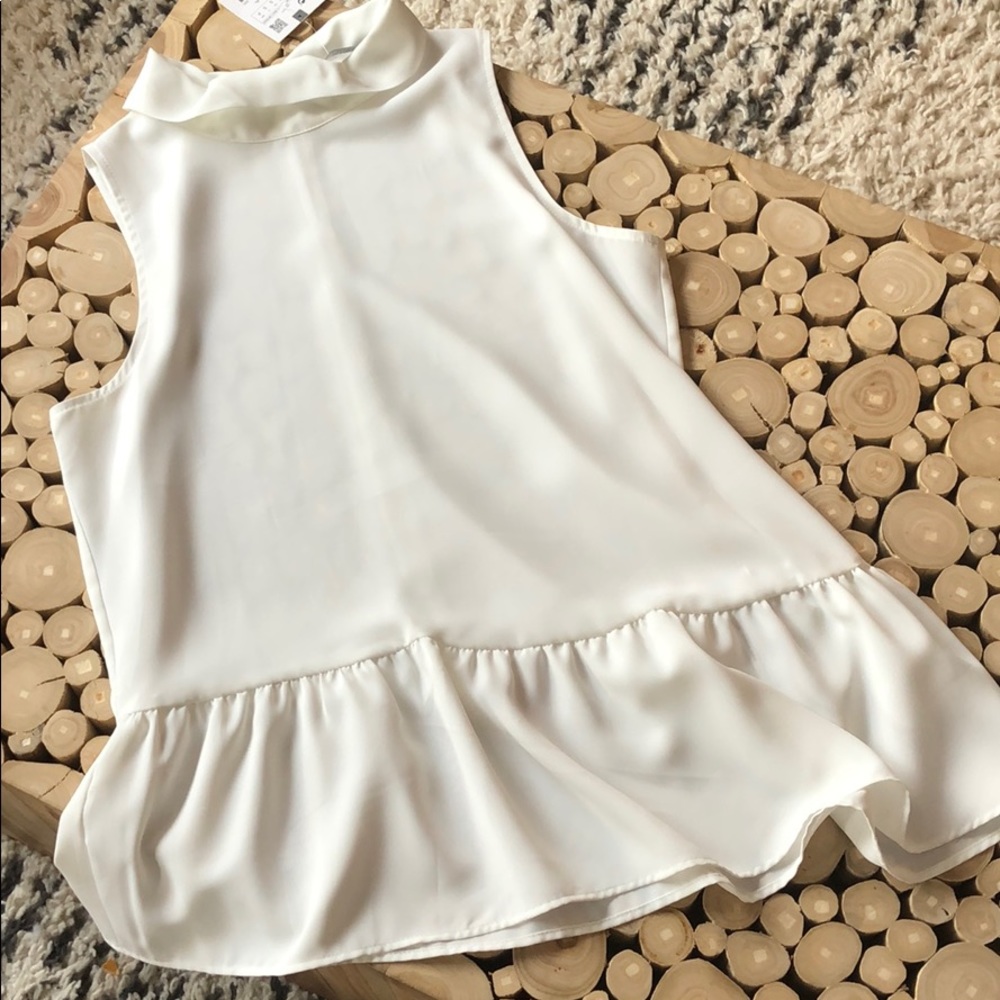 Zara flounce top with ruffle neck and mock neck